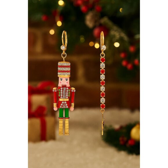 Betsey Johnson Nutcracker Crystal Mismatch Earrings Red Multi NWT - Picture 2 of 8